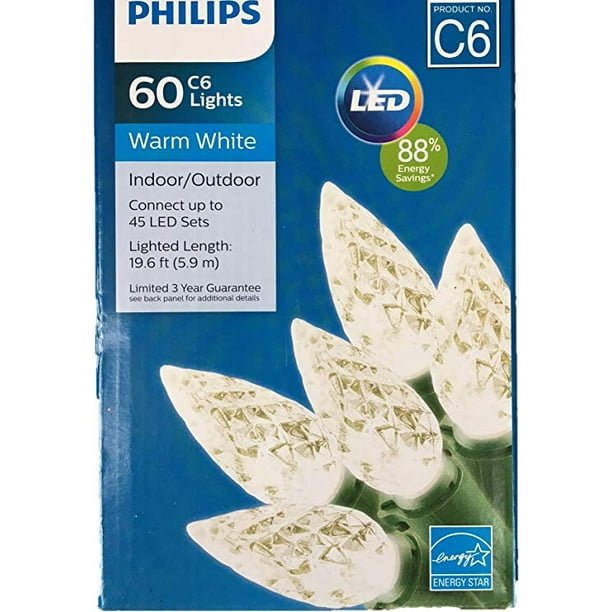 Philips 60ct Christmas LED C6 Faceted String Lights Warm White