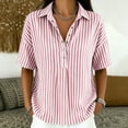 thumbnail image 3 of Stamzod Striped Tops for Women Trendy Fashion V-Neck Short Sleeve T-Shirts Plus Size Dressy Casual Blouses Pink C XXL, 3 of 7