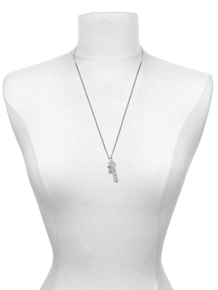 Delight Jewelry Silvertone 3-D Bunny Silvertone Sisters Best Friends Forever Bar Charm Necklace, 23"