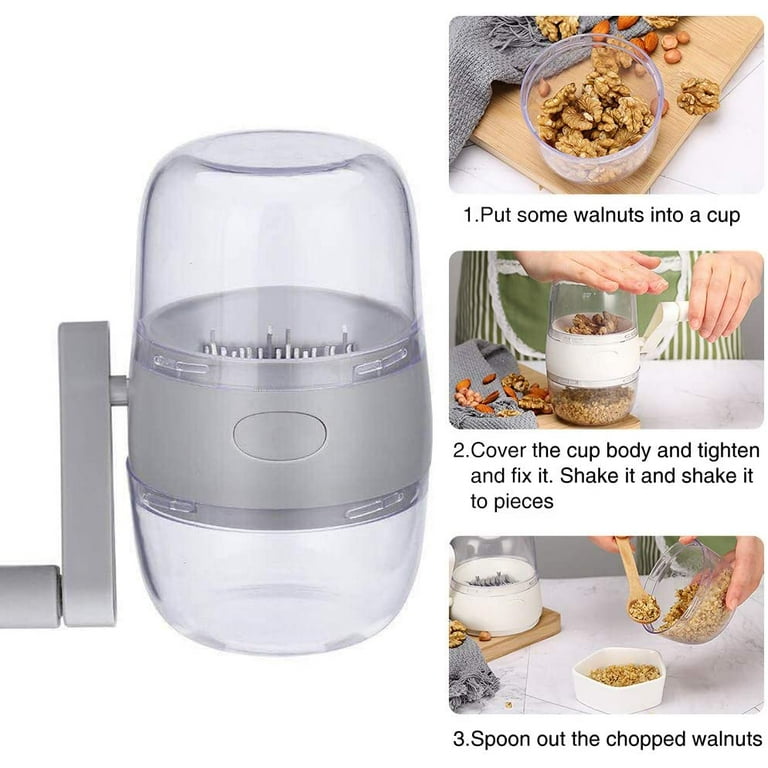 Artrylin Nut Chopper, Portable Manual Nut Grinder with Hand Crank For All Nuts, Hand Held Food Shredder Cutter Mincer Blender Meat Kitchen Tool for Making Toppings(Grey) - Walmart.com