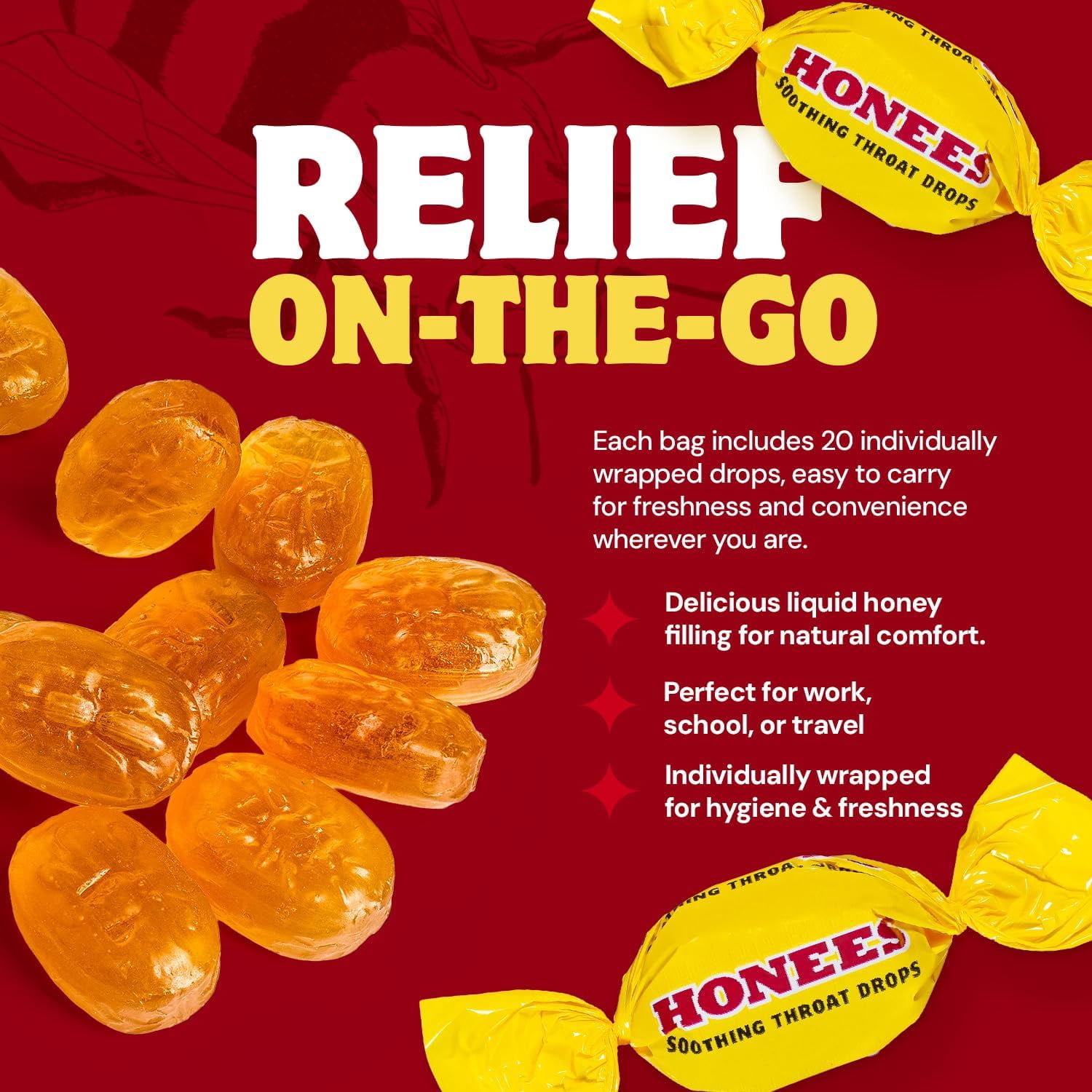 (Pack Of 12) Honees Lozenges Menthol Free 20 Pieces