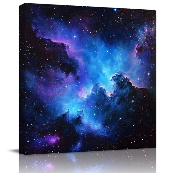 Wall Art Prints, Blue Purple Sky Framed Canvas Prints for Bedroom Living Room Bathroom Office, Modern Abstract Night Stars Gallery Wrap Wall Art Poster for Gifts Home Decor 8"x8"