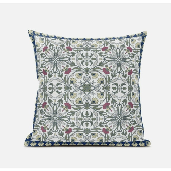 Jahan Paisley Suede Zippered Pillow with Insert in Indigo Blue Peach 18 x 18
