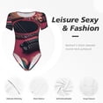 thumbnail image 4 of Saiise Motif Guitare Cœur Romantique Grenouillère à Manches Courtes pour Femmes Col Rond Pyjama Justaucorps Extensible avec Fermeture à Pression-TG, 4 of 7