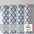 thumbnail image 2 of THD Moroccan Trellis Lattice Decorative Blackout Thermal Privacy Room Darkening Grommet Window Drapes Curtain Panels for Bedroom - Set of 2 (Platinum White Navy Blue, 52 W x 63 L), 2 of 6