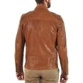 thumbnail image 3 of Men's Genuine Tan Lambskin Leather Jacket Slim fit Moto Biker jacket A394, 3 of 4