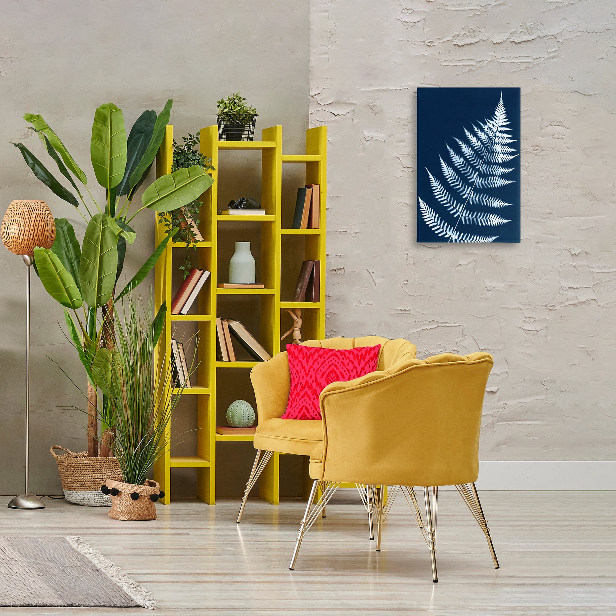 Stupell Industries Blue Fern Impression Botanical & Floral Painting Gallery Wrapped Canvas Art Print Wall Art, 16 x 24