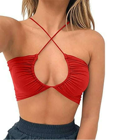 

Women s Tanks Camis Women Passion Solid No Steel Ring Crisscross Strappy Bow Frenulum Tops