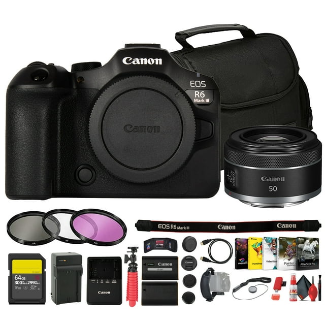 Canon EOS R6 Mark III Monture RF / Image Plein Écran 32,5mp, Support 7K RAW, Haute Performance AF II (7084C002) + Canon RF 50mm f/1.8 STM Objectif + Carte 64 Go + Plus