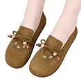 thumbnail image 5 of Domzle Women Faux Suede Loafers Slip On Walking Shoes Work Casual Non Slip Lightweight Comfort Beaded Fashion Round Toe Brown, 5 of 6