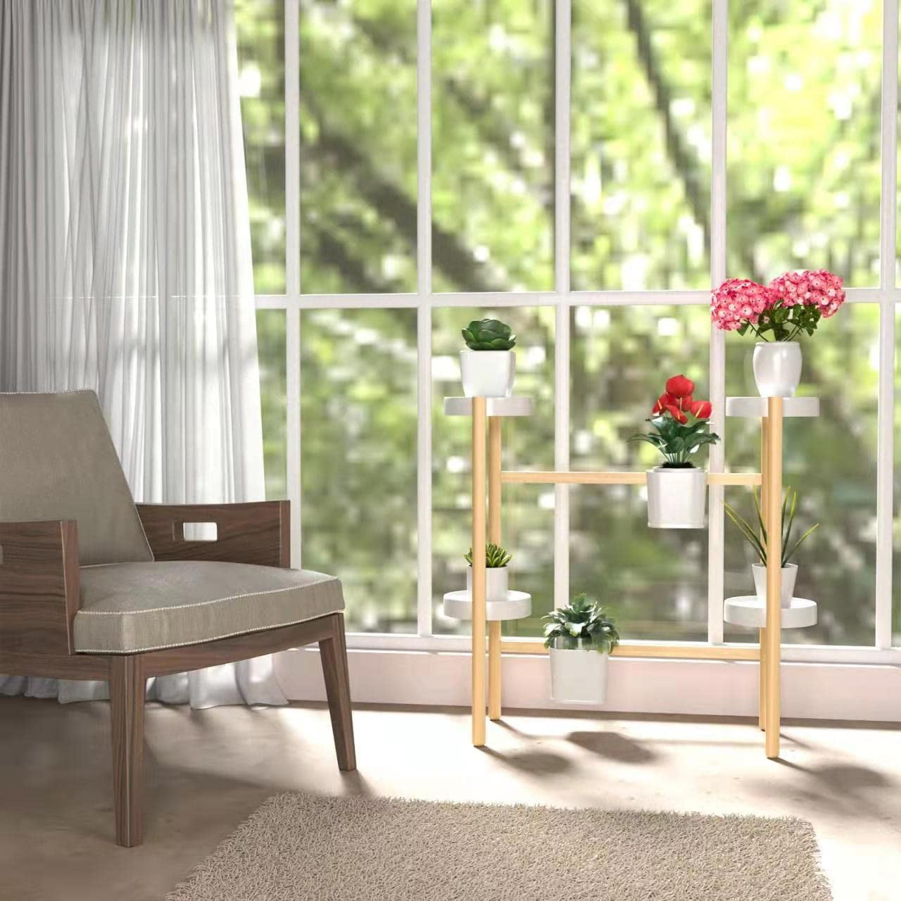Kadyn Bamboo Plant Holder Indoor - Tall Corner Plant Stand - Flower and Plant Display Rack - Pot Holder Shelf - for Mini Gardens