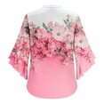 thumbnail image 6 of Women's Dressy Chiffon Blouse: Boho Floral Print 3/4 Petal Sleeve V-Neck Top - Business Casual Ruffled Office Shirt Spring Fall Workwear, 6 of 7
