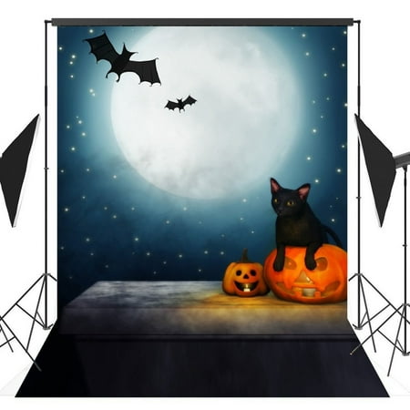 Image of GreenDecor 5x7ft Halloween Pumpkin Horror Nights Moon Bat Costume Party Masquerade Series Photo Backdrops Studio Background Studio Props