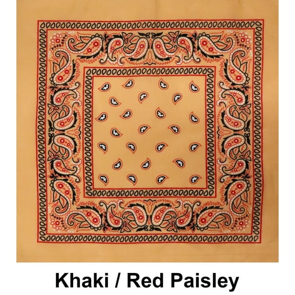 Khaki / Red Paisley Print Designs Cotton Bandana (22 inches x 22 inches)