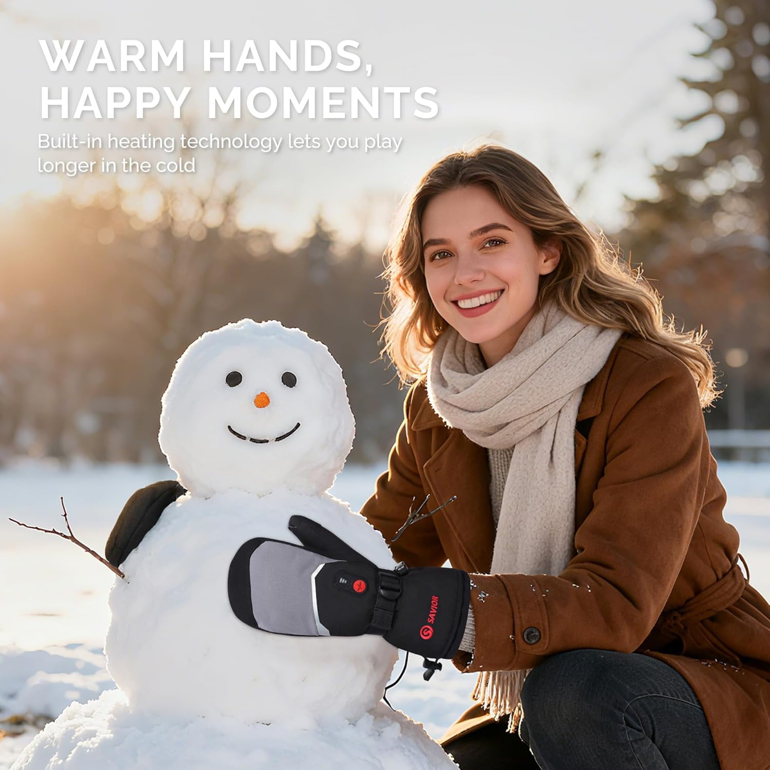 SAVIOR HEAT Heated Mittens Battery Ski Gloves, Electric Rechargeable Mitts for Skiing Camping Hiking Arthritis Hands Men Women