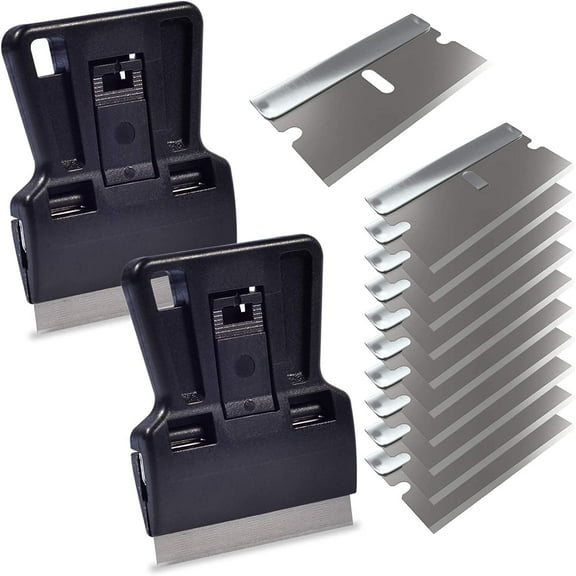 2 Pack 1.5 Inch Mini Metal Razor Scraper Set with 10 Replacement Carbon Blades Putty Knife Tool for Glue Sticker Vinyl Removing