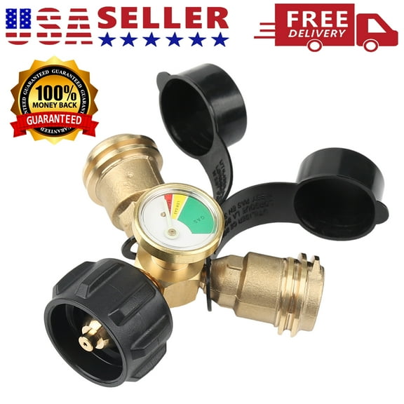 AIRKOUL Propane Y Splitter Gas Tank Hose Adapter Regulator W/ Gauge Tee Valve Connector