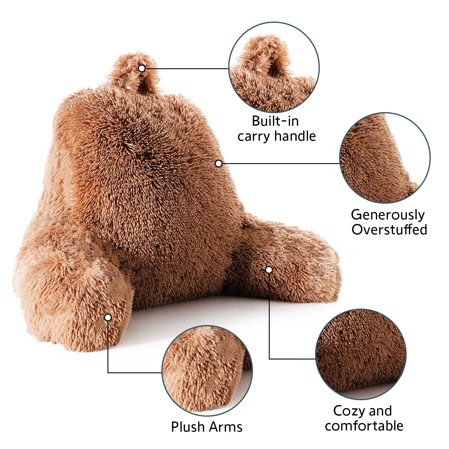 Cheer Collection Fluffy Reading Pillow - Long Shaggy Hair TV and Gaming Pillow with Armrest