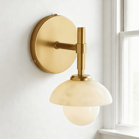 Alabaster Glow Hand-Carved Bathroom Sconce with Opal and Alabaster Shades ,Wall Sconce for BathRoom,Living Room