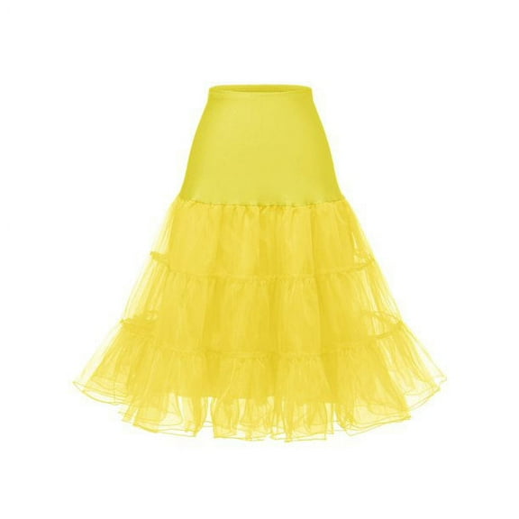Women Vintage Style Rockabilly Organdy Petticoat Skirt Tutu Underskirt yellow