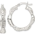 thumbnail image 1 of Sterling Silver Cz Twisted Scalloped Hoop Earrings (26.6 X 25.9) Made In India qe15879, 1 of 5