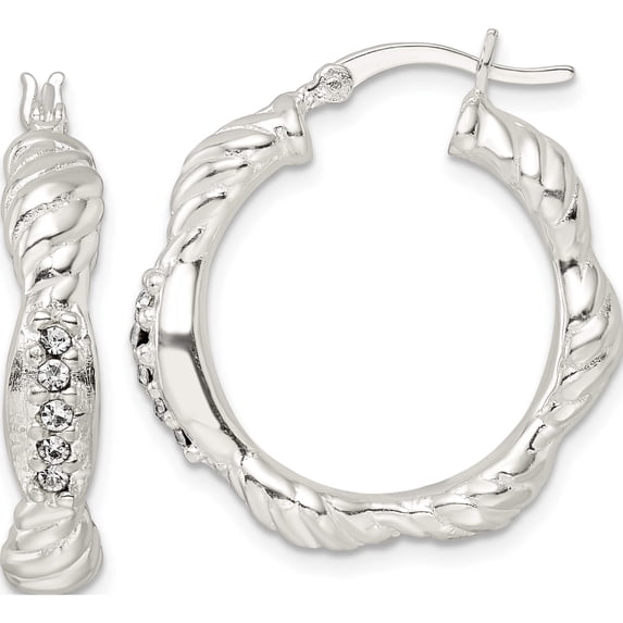 Sterling Silver Cz Twisted Scalloped Hoop Earrings (26.6 X 25.9) Made In India qe15879