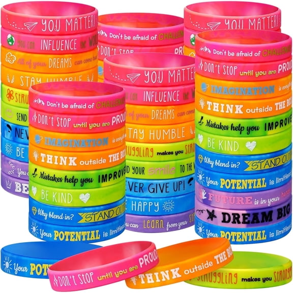20 Pcs Motivational Quote Silicone Bracelets Bulk Colored Inspirational Rubber Wristbands Unisex Accessories for Women Men Teacher Home Office Party Favor Gifts Supplies(Gradient Color)