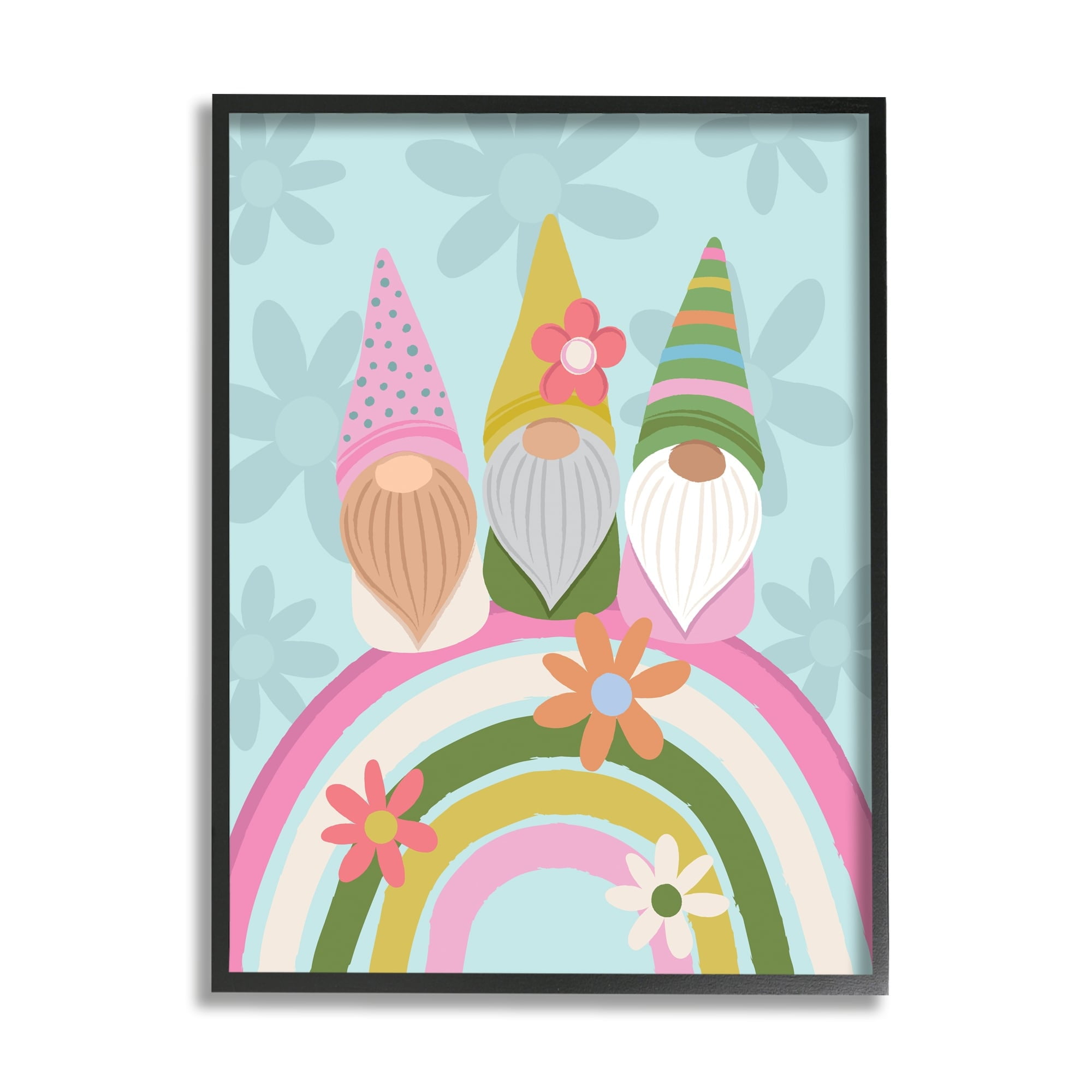 Stupell Industries Groovy Pink Garden Gnomes Pattern Rainbow Motif Framed Wall Art, 16 x 20, Design by Lisa Perry Whitebutton