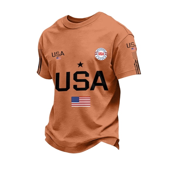 250th Anniversary USA Shirts Men Plus Size Short Sleeve Tshirts Casual Red White and Blue Print Tops 4th of July Celebration Party Pullover Independence Day Patriotic Crew Neck Tees Saffron M