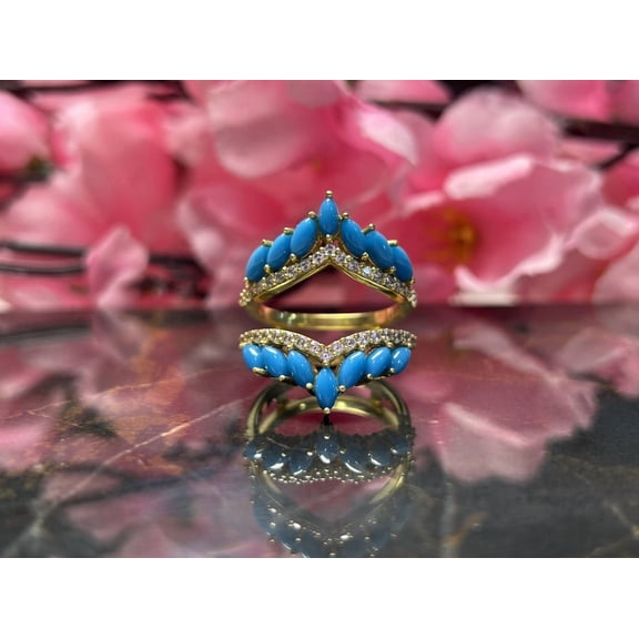 Marquise Cut Turquoise Diamond Ring Wrap Enhancer- Engagement Ring Guard- 14K Yellow Gold Finish- Wedding Ring Jacket- Bridal Ring Enhancer-Anniversary Gifts For Her- Christmas Gifts