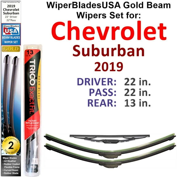 2019 Chevrolet Suburban Beam Wiper Blades Wipers WBUSA (Set of 3) w/Rear Wiper