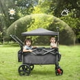thumbnail image 2 of EVER ADVANCED Foldable Wagons for Two Kids & Cargo, Collapsible Folding Wagon Stroller with Adjustable Handle Bar,Removable Canopy with 5-Point Harness,Black, 2 of 5