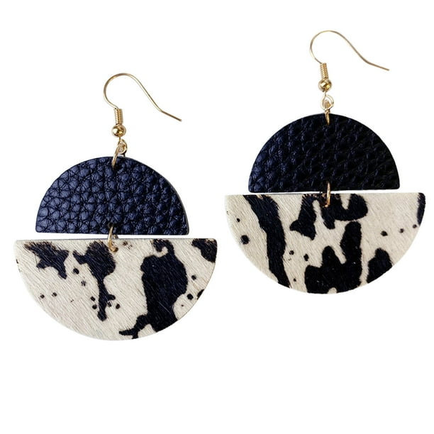 Nueva Vaca Patrón Animal Pendientes de cuero de las mujeres Ronda de la gota de agua Pendientes de cuero elegante colgante de la joyería de las mujeres