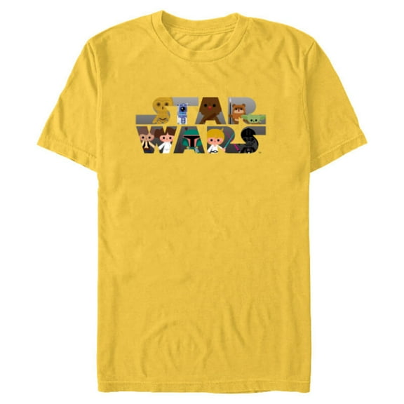 Star Wars Logo Kawaii Multi-Character - Short Sleeve Blended T-Shirt for Adults -Customized-Yellow