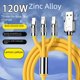 thumbnail image 1 of Cable de datos tres en uno para máquina de aleación de zinc de 120 W, para pasajeros, uno, arrastre tres, para Apple, Huawei, carga rápida, 1 of 5