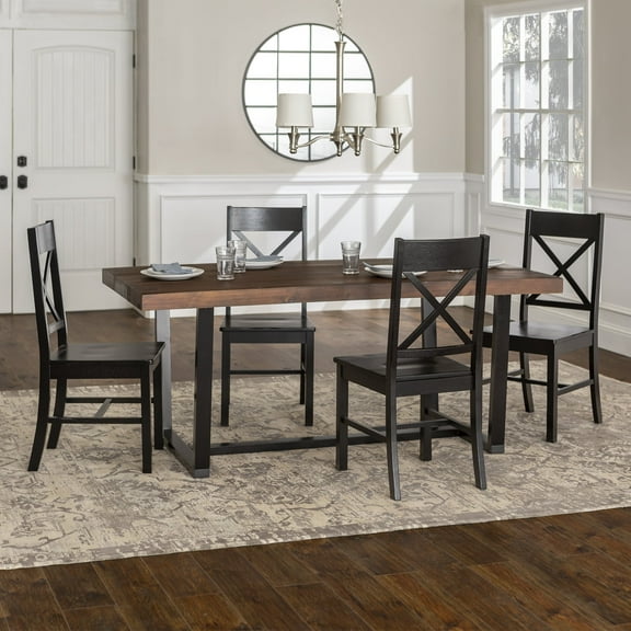 Walker Edison Farmhouse 5 Piece X Back Dining Set, Mahogany and Black