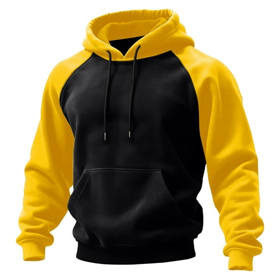 Pullover Hoodie for Men Classic Raglan Long Sleeve Drawstring Hooded Sweatshirt Kangaroo Pocket Casual Athletic Style Black L
