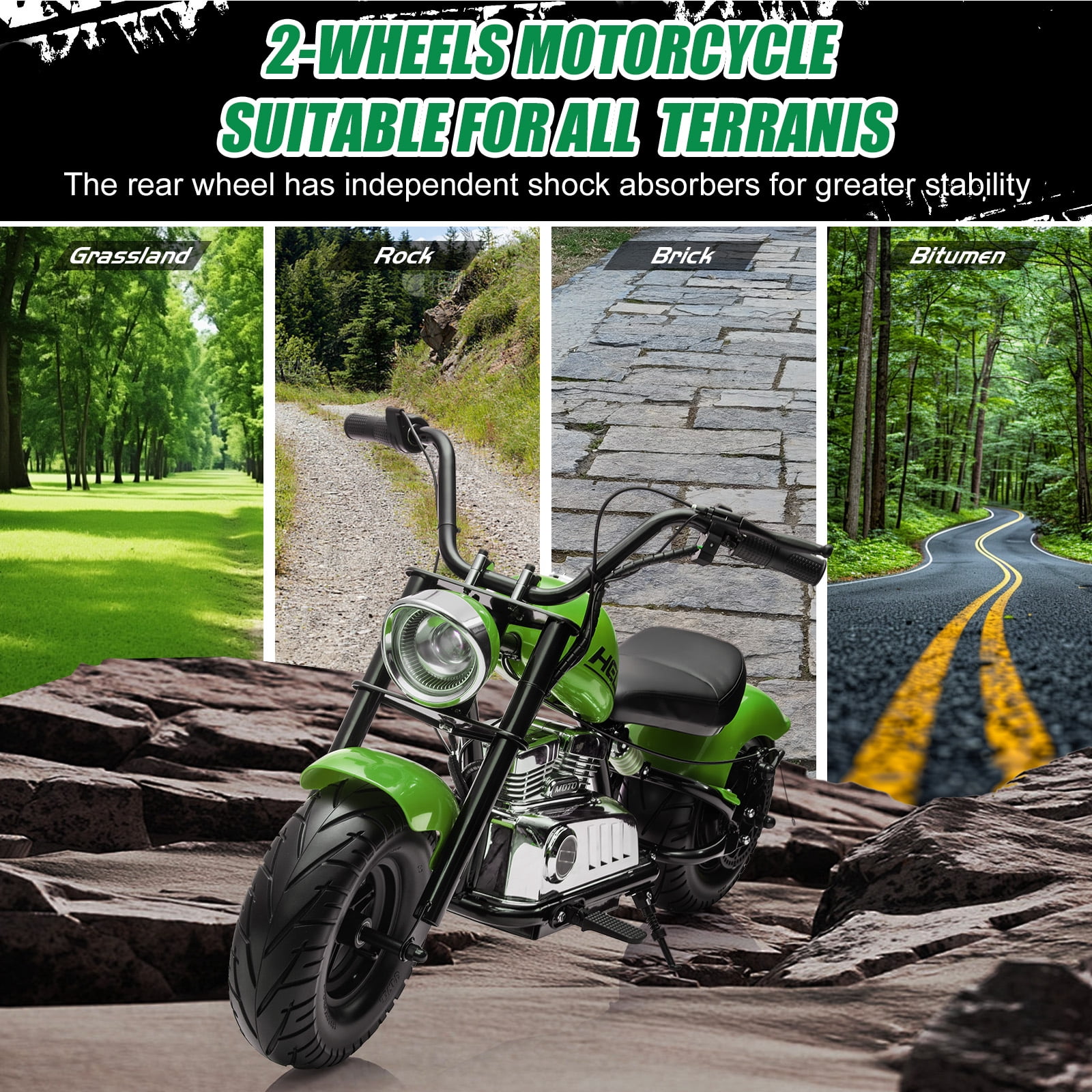 MUKIDY 24V Electric Motorcycle for Kids, 250W Ride on Motorcycle with Twist Grip Throttle, Key Start, Music, Speed up to 12.4 mph, Age 8+, Green