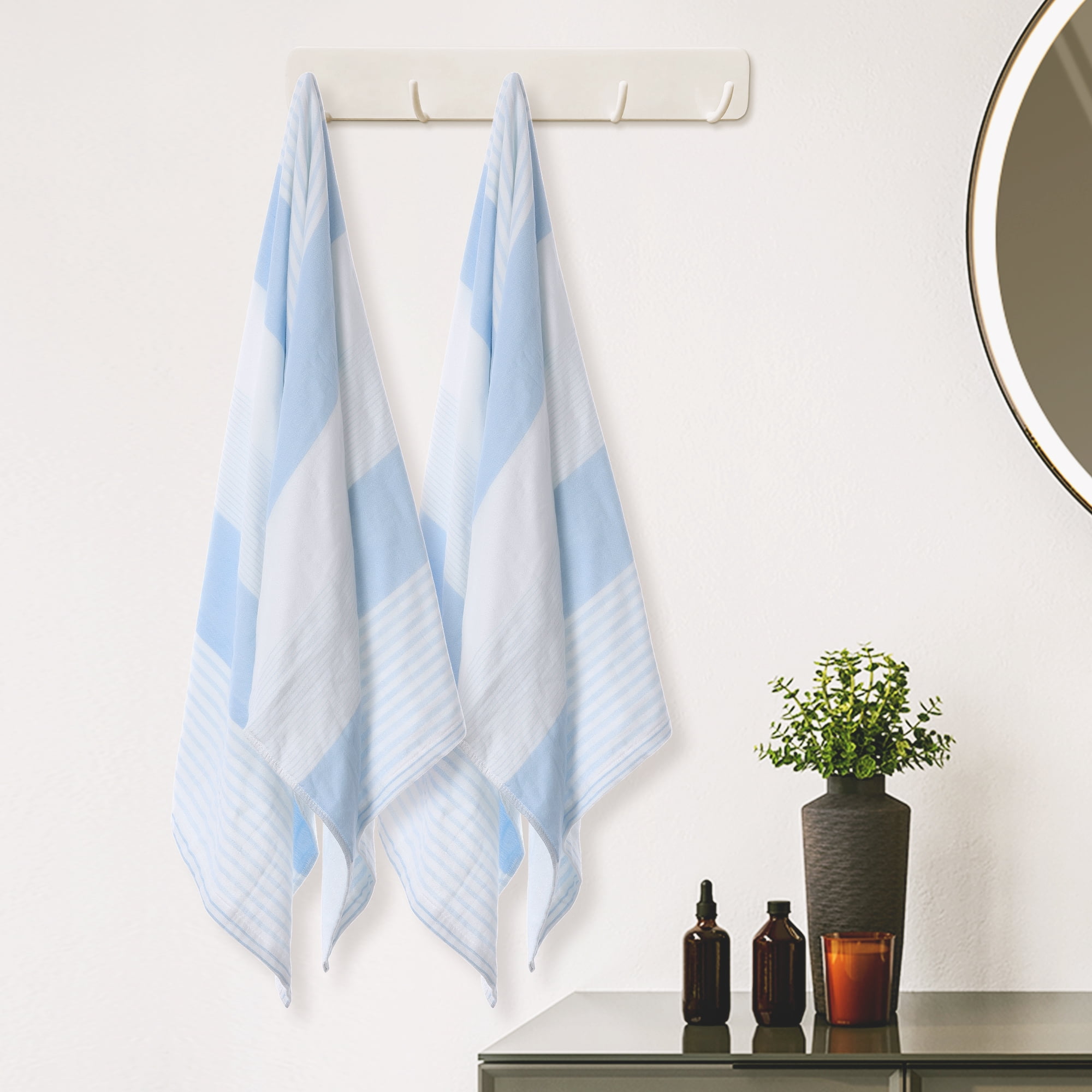 Unique Bargains Absorbent 2 Pack Cotton Bath Towels Set Soft and Quick Dry for Daily Use Blue 28" x 56"