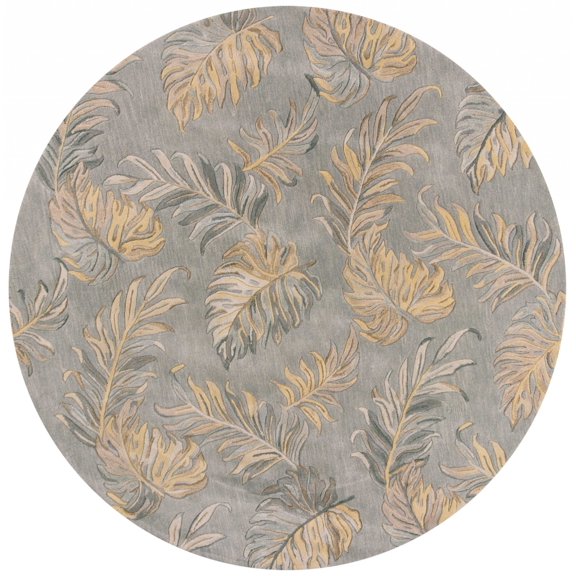 8' Grey Hand Tufted Tropical Palms Round Indoor Area Rug
