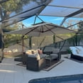 thumbnail image 2 of PURPLE LEAF 12FT Deluxe Square Wood Grain Patio Umbrella with Base, Large Offset Cantilever Umbrella with 360° Rotation, Cream, 2 of 15