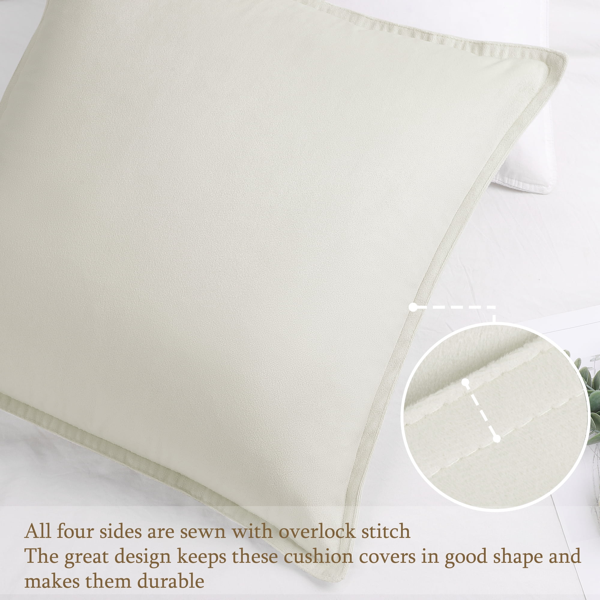 Unique Bargains Velvet Soft for Sofa Throw Pillow Covers Beige White 16"x16"