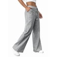 thumbnail image 2 of Pantalones de Salón A Rayas de Pierna para Mujer, Cintura Elástica y Bolsillos Gris XXL, 2 of 9
