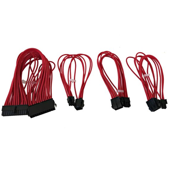 AYA ATX/PCI-E Extension Cable Kit 18AWG 1Ft (24-Pin ATX, 4 4Pin EPS, 8-Pin PCI-E, 6Pin PCI-E Cables) Red - AYA-24886R-KIT