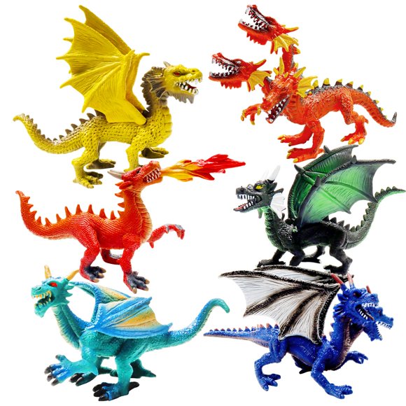 Hiawbon 6 Piezas Figuras de Dragón Realistas Antiguas Figuras de Dragón Volador de Plástico Decoraciones de Pastel de Dragón Pintadas a Mano