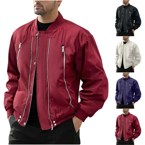 RYDCOT Men Casual Cardigan Solid Color Long Sleeve Stand up Collar Zipper Cardigan Workwear Jackets White XL(XL)