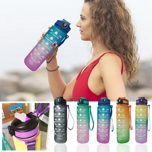 Iumwxz Insulated Water Bottles Large Kettle;1l Large-Capacity Sports Water Cup Space Cup Graduated Color Straw Plastic Cup Student Children'S Water Bottle Water Bottles Green Pc Reduced Price