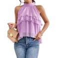 thumbnail image 2 of Women's Layered Ruffle Hem Sleeveless Halter Chiffon Blouse Flowy Tank Tops L, 2 of 10