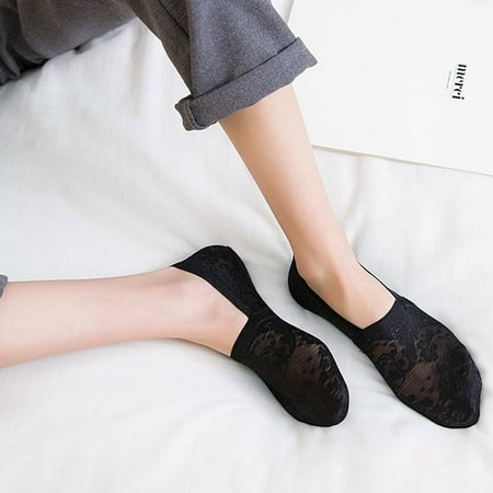 

Lawor Socks For Men&Women Womens Cotton Blend Lace Antiskid Invisible Low Cut Socks Toe Ankle Sock Black