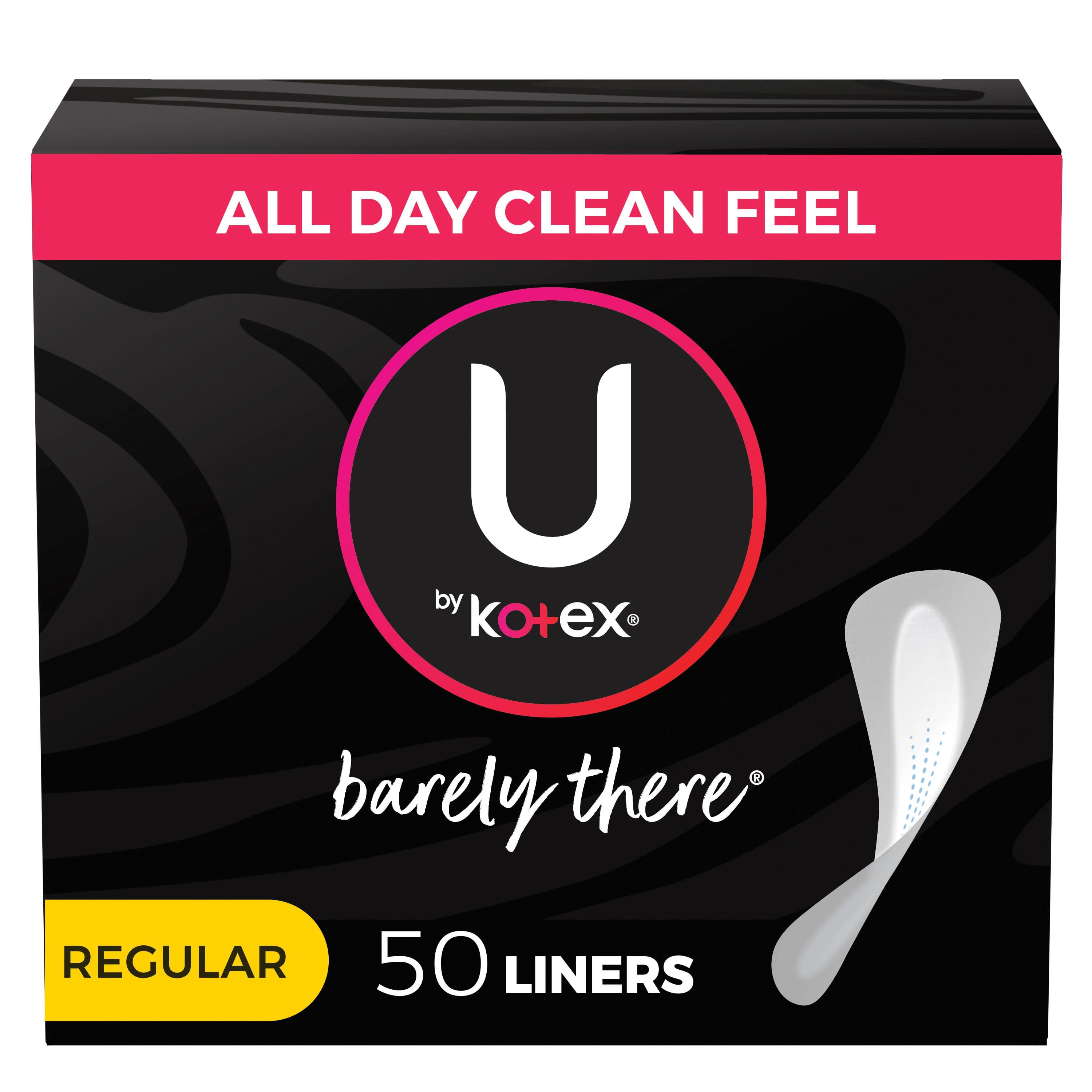 U by Kotex Barely There Thin Panty Liners, Light Absorbency, Regular Length, Unscented, 50 Count